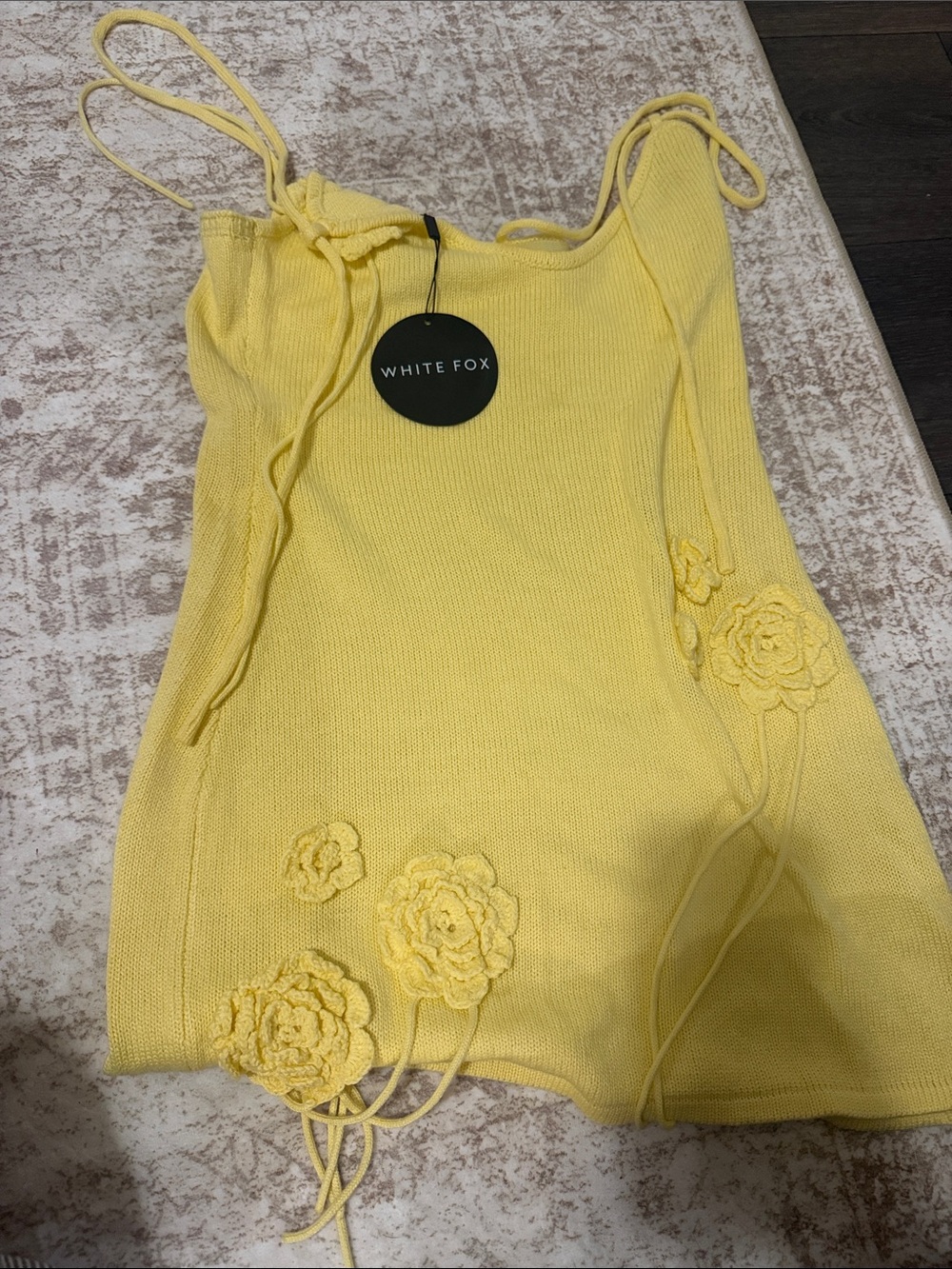 White Fox Boutique Yellow Knit Floral Appliqué Cami Top